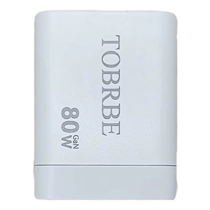 Experience Fast and Efficient Charging with the 3 in 1 Gan Charger - 80W MAX Retractable Block Featuring Type-C Cable and Dual USB Ports!