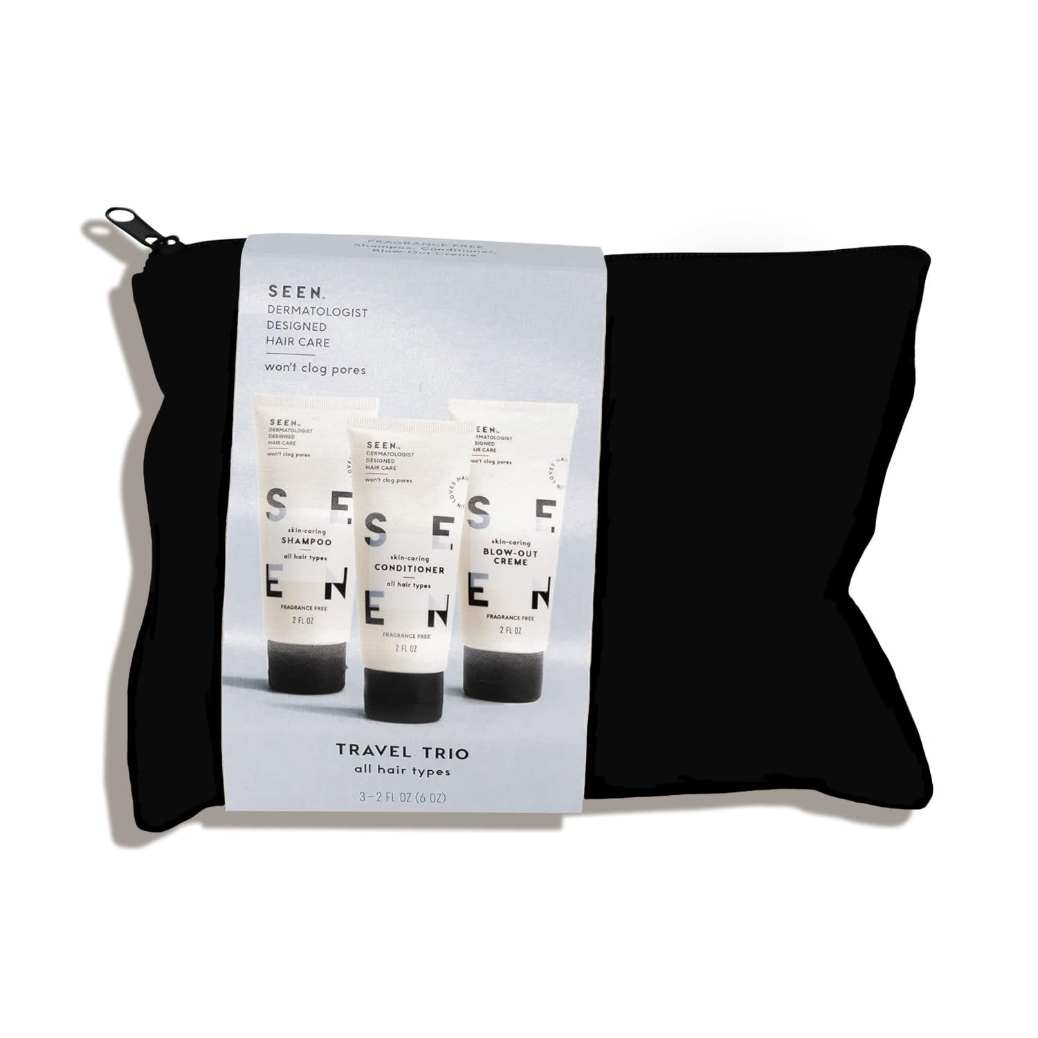 Transform Your Hair with the SEEN Travel Trio: Fragrance-Free, Non-Comedogenic & Sulfate-Free Shampoo, Conditioner & Blow-Out Cream for Frizz-Free, Shiny Results