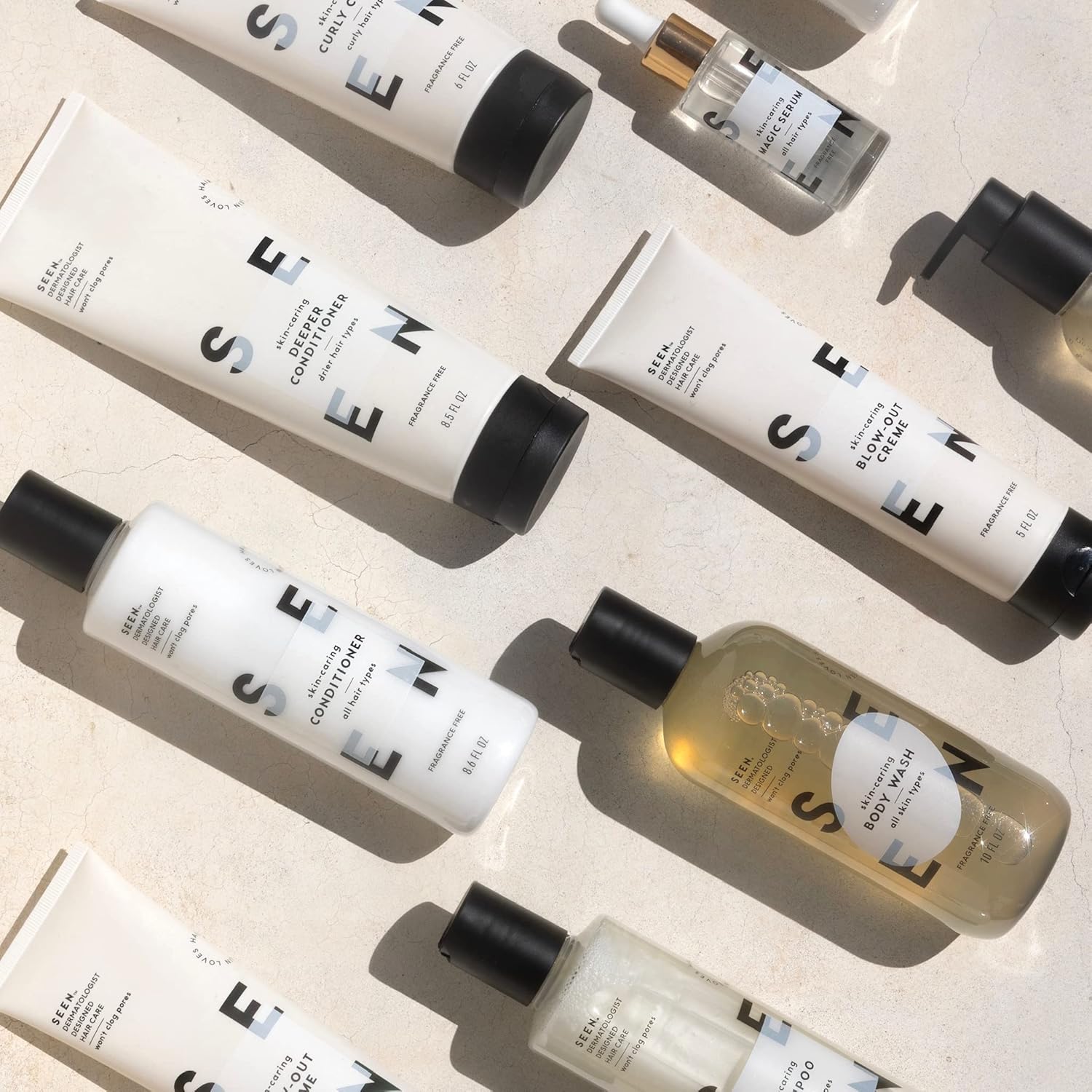 Transform Your Hair with the SEEN Travel Trio: Fragrance-Free, Non-Comedogenic & Sulfate-Free Shampoo, Conditioner & Blow-Out Cream for Frizz-Free, Shiny Results