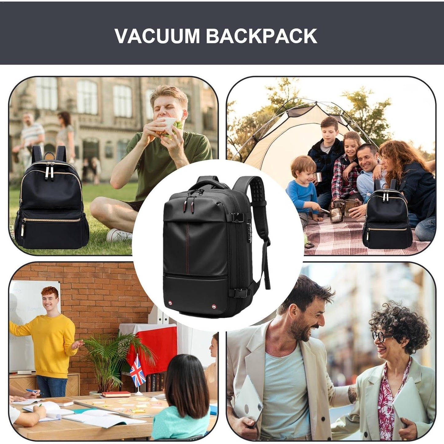 Expandable 60L Airback Vacuum Travel Backpack with Password Lock | Oxford Cloth | Dry & Wet Separation | Ideal for Travel, Business, Outdoor Use