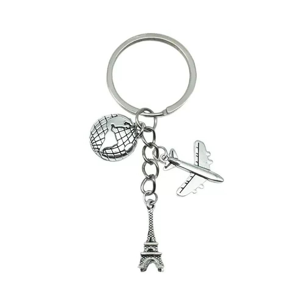 Elevate Your Style with the Luxe Tassel Chain Globe Iron Tower Airplane Keychain - Perfect for Bags & Backpacks!