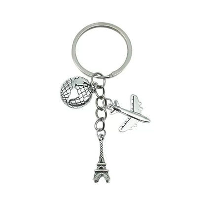 Elevate Your Style with the Luxe Tassel Chain Globe Iron Tower Airplane Keychain - Perfect for Bags & Backpacks!