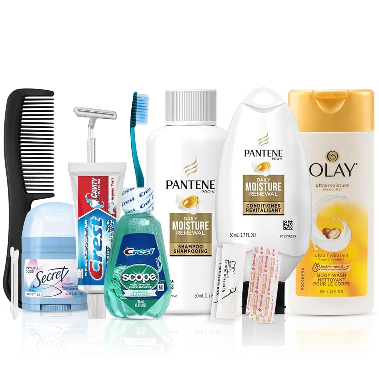 Travel Toiletry Kit for Women – 15 Piece Set of Travel Size Toiletries, TSA Compliant, Travel Essentials, Includes Pantene Shampoo and Conditioner, Olay Body Wash, Toiletry Bag & More