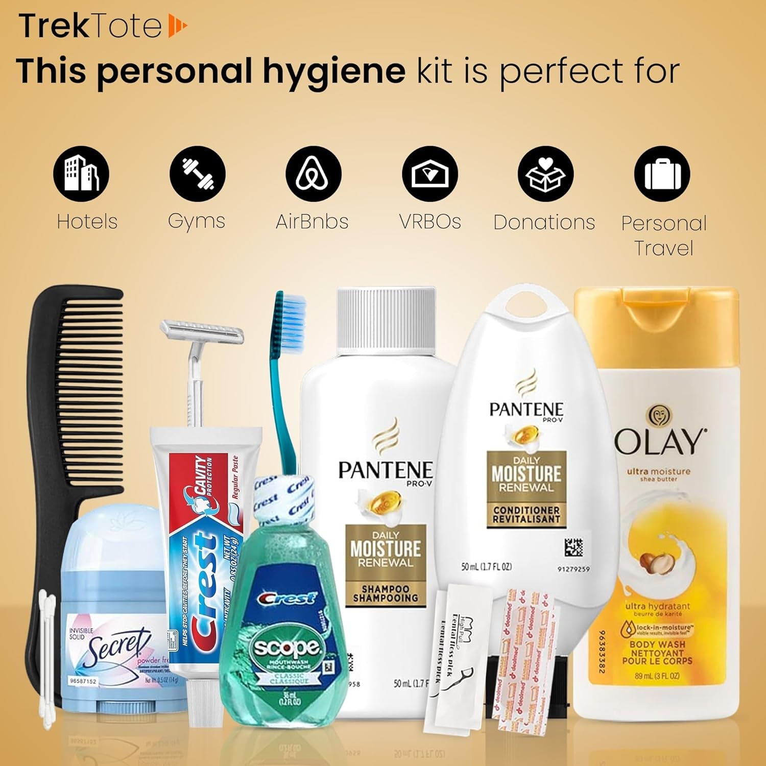 Travel Toiletry Kit for Women – 15 Piece Set of Travel Size Toiletries, TSA Compliant, Travel Essentials, Includes Pantene Shampoo and Conditioner, Olay Body Wash, Toiletry Bag & More