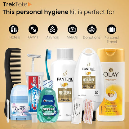 Travel Toiletry Kit for Women – 15 Piece Set of Travel Size Toiletries, TSA Compliant, Travel Essentials, Includes Pantene Shampoo and Conditioner, Olay Body Wash, Toiletry Bag & More