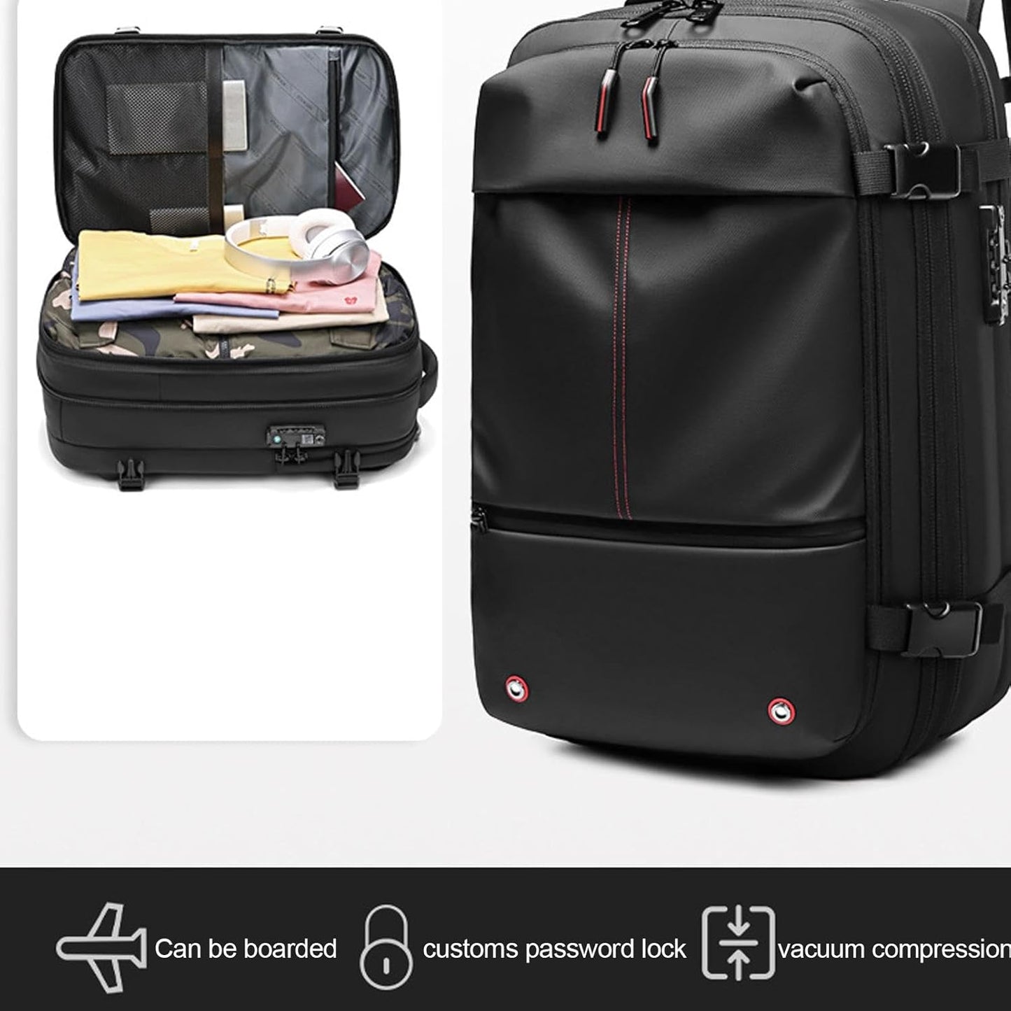 Expandable 60L Airback Vacuum Travel Backpack with Password Lock | Oxford Cloth | Dry & Wet Separation | Ideal for Travel, Business, Outdoor Use