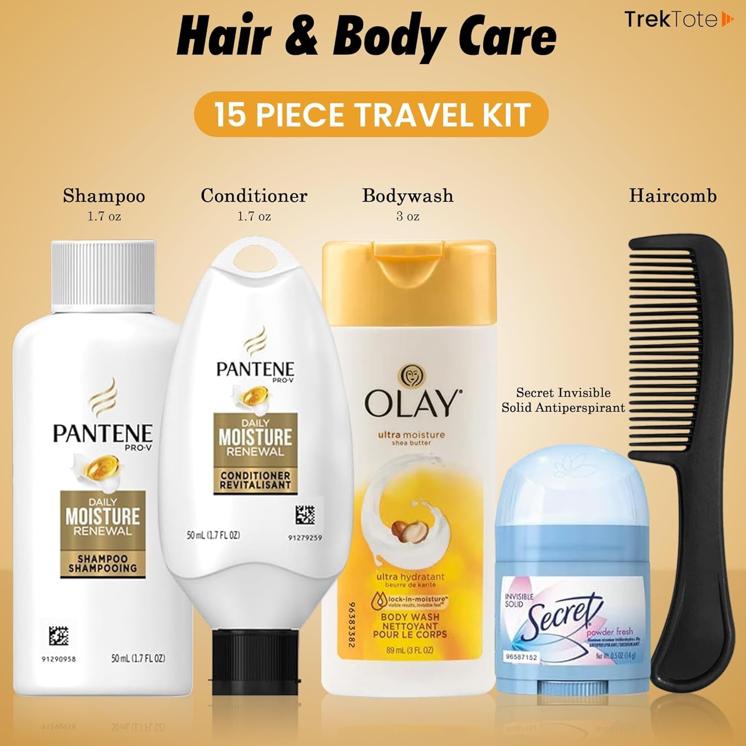 Travel Toiletry Kit for Women – 15 Piece Set of Travel Size Toiletries, TSA Compliant, Travel Essentials, Includes Pantene Shampoo and Conditioner, Olay Body Wash, Toiletry Bag & More