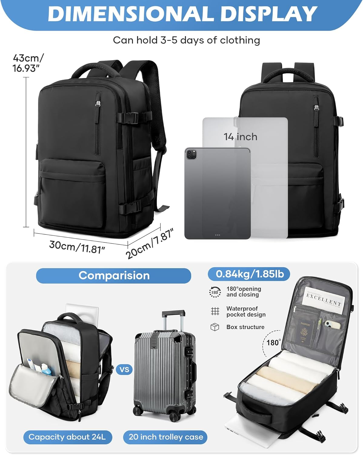Elevate Your Travel Game with the Waterproof Large Travel Backpack - Perfect for 14-Inch Laptops and On-the-Go Charging!