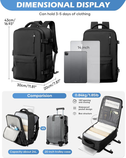 Elevate Your Travel Game with the Waterproof Large Travel Backpack - Perfect for 14-Inch Laptops and On-the-Go Charging!